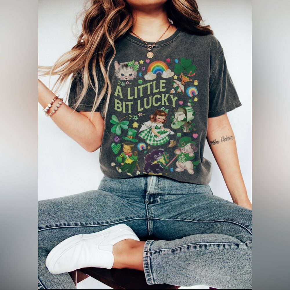 A Little Bit Lucky Vintage St. Patrick’s Day collage tee